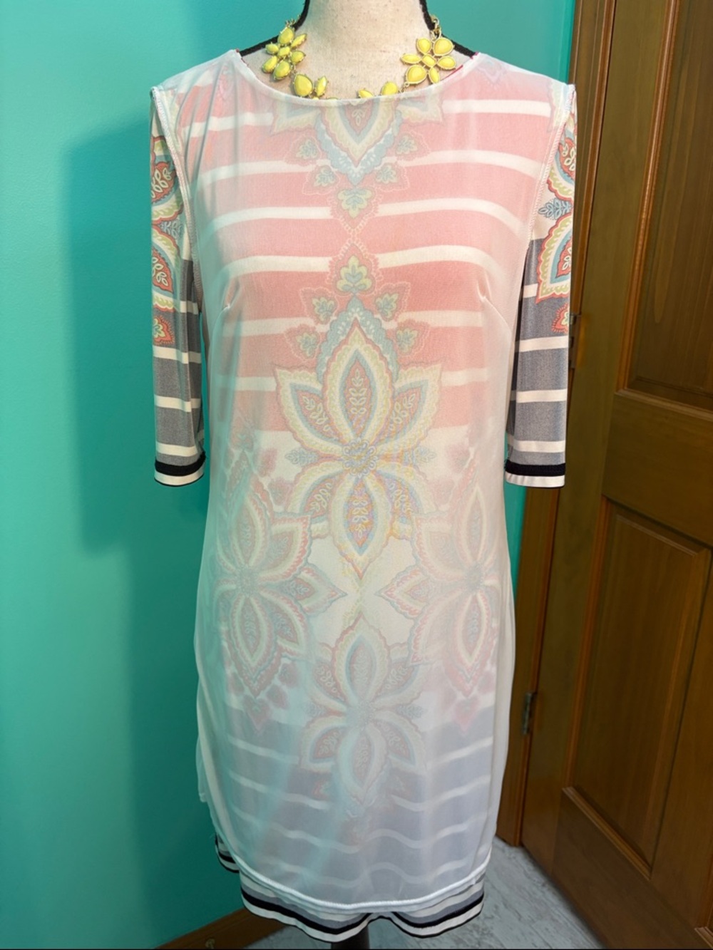 Joseph Ribkoff Red, Black & White Floral Stripe Tunic - Picture 12 of 13